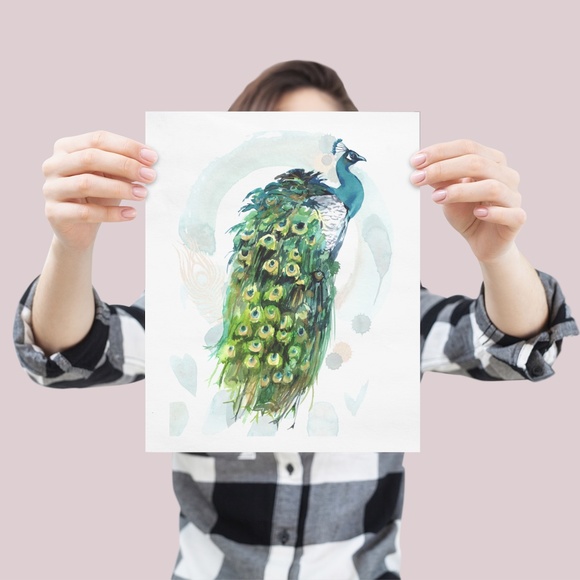 Watercolor Peacock Wall Art Illustration Print Poster Card Unframed - Picture 3 of 7